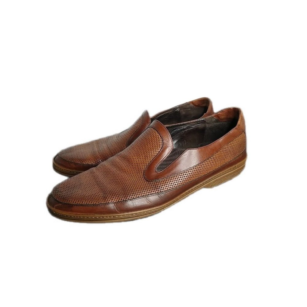 Cole Haan Bragano Penny Loafers Men Sz 10 Brown Leather Perforated Shoes